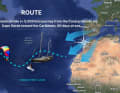 The planned route with the kite across the Atlantic.