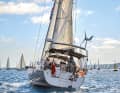 Die Hanse 370 "Griselda" beim Start zum langen Törn über den Atlantik