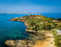 The Bay of Biscay to the right, the Ría de La Coruña to the left and the Galician metropolis of the same name behind. Yachts find refuge behind the headland