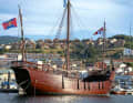 The replica of the "Pinta" in the harbour of Vigo commemorates Columbus' discovery of the New World