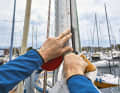To measure the mast drop, determine the length from the top of the mast to a fixed point