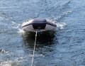 At 5.6 kilograms, the towing resistance is okay. The boat tracks cleanly