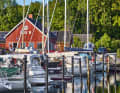The small Rosenvold marina at the entrance to the fjord ...