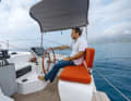 The helm seat is extremely comfortable. However, the bimini could provide more effective protection from the sun