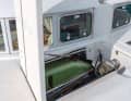 The anchor locker is located on the starboard side and a deep storage space for fenders on the port side