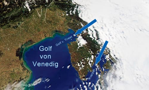 Die Satellitenaufnahme zeigt ein typisches Wolkenbild bei Bora.  