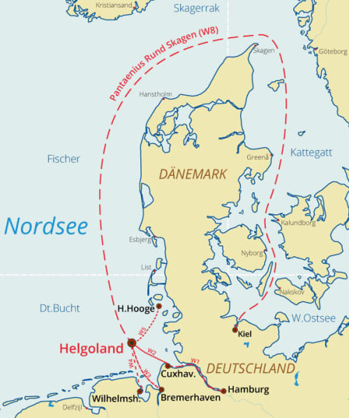   Über 500 Seemeilen haben die Crews bei der Langstrecke von Helgoland rund Skagen bis in den Zielhafen Kiel zu absolvieren