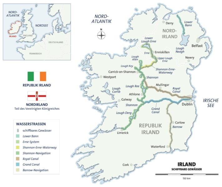   Irlands schiffbare Wasserstraßen im Überblick