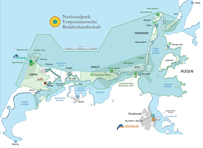   Karte des Nationalparks Vorpommersche Boddenlandschaft.