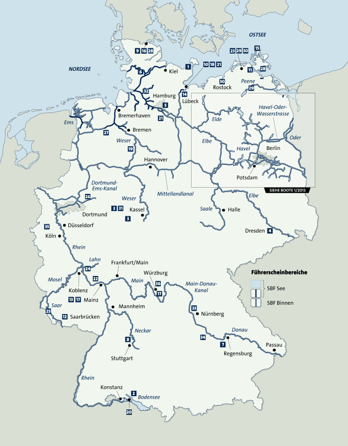   Übersichtskarte: Chartern in Deutschland