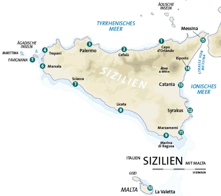 Sizilien und Malta | Karte: Christian Tiedt