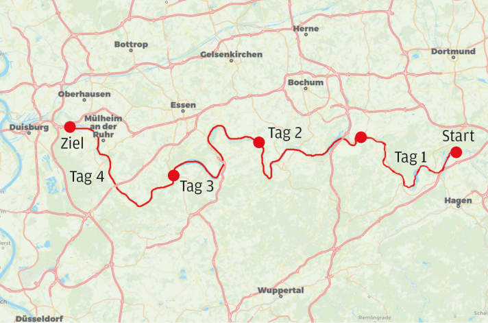   Die Vier-Tages-Tour-de-Ruhr in der Übersichtskarte