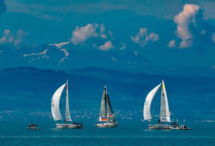  Match Race Germany in Aktion: der Bodensee ist normalerweise eine bildschöne Bühne für den Duellsegelsport