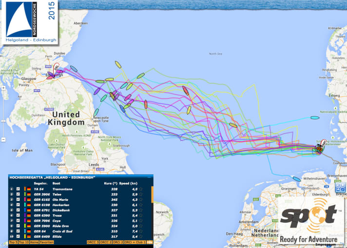   Der Race-Tracker mit den Positionen von heute morgen
