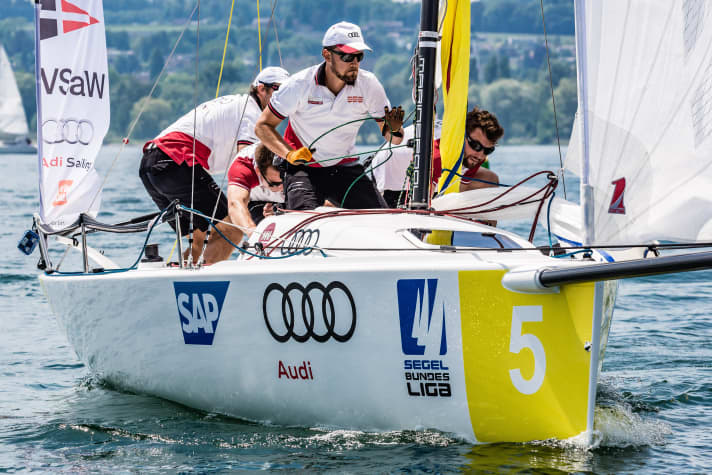   Ein starkes Team: Die VSaW-Crew segelte mit Steuermann Malte Kamrath vor Konstanz auf Rang zwei