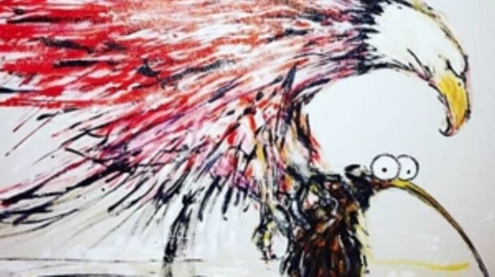   Jimmy Spithill postete bei Instagram seine Idealversion des Duells um die Silberkanne: die Kiwis als leichte Beute für den Weißkopfseeadler – ein Symbol für die USA