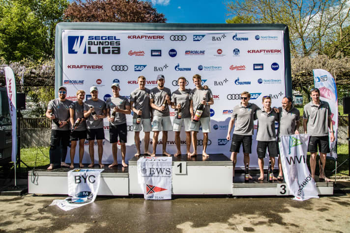   Die Erstliga-Sieger vom Bodensee-Wochenende: Gewonnen hat der Norddeutsche Regatta Verein vor dem Bayerischen Yacht-Club und dem Wassersport-Verein Hemelingen