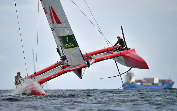   Das dänische SailGP-Team mit Skipper Nicolai Sehested im Training für das Heimspiel am kommenden Wochenende