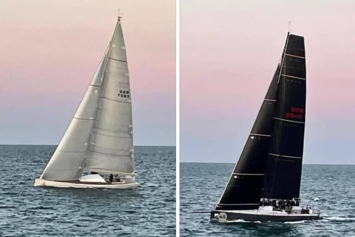   Die beiden ersten Boote im Ziel der ersten beendeten Wettfahrt dieser Nordseewoche: Steffen Müllers Brenta 60 "Almost Nothing" und Michael Berghorns "Halbtrocken 4.5"