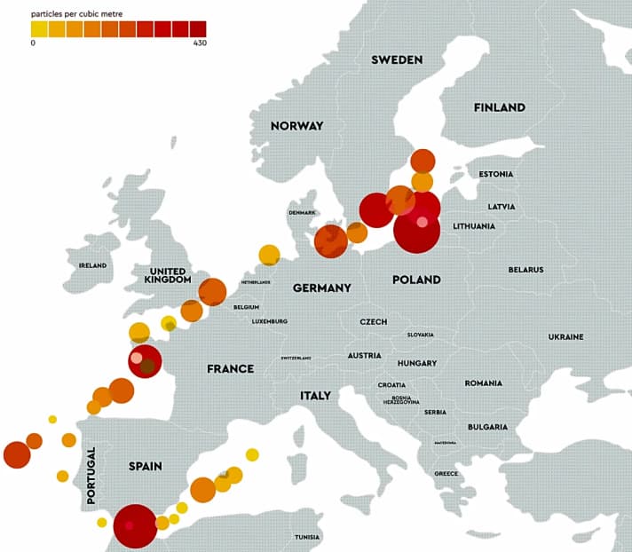 Die veröffentlichte Grafik von The Ocean Race zeigt: Keine Probe ohne Plastik – Europas Meere sind hoch belastet