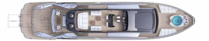 Two side staircases lead up to the 40 square metre flybridge.