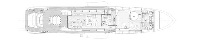 Neues Layout: Für die 165 REV verlegten die Designer die Mastersuite von unten auf das Hauptdeck. Das zieht die Yacht in die Höhe | Abbildung: