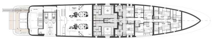 Guest area: Four suites are located on the lower deck, a fifth cabin is located on the upper deck behind the captain's cabin.