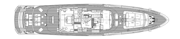 Mastersuite 2: Auf Baunummer eins realisierte Mangusta ein Achterdeck, das Eignern vorbehalten ist. Die Lounge wandert auf das Sonnendeck.