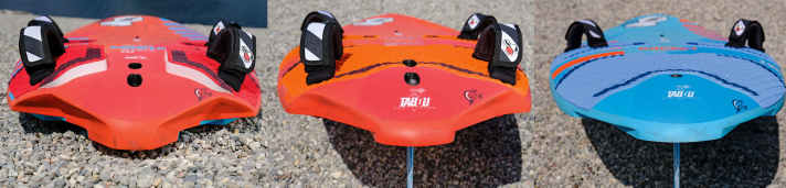The Manta (left) has a really fat tail with the steepest rails and the loops (at least in the outside position) built very close to the water. This brings maximum power to the fin. The Rocket+ is a little more moderate. However, the one or two centimetres more "air" between the straps and the rail make it noticeably easier to slip in and out in practice. The Rocket (right) has the flattest curve in the area where the rear straps are mounted and also the thinnest tail due to the more even volume distribution overall.