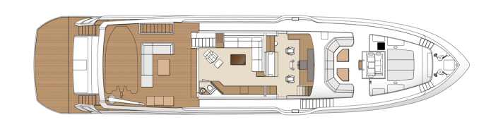 Oberdeck: Das Layout ist flexibel. In der Variante „Tri Deck“ kommt hier noch ein halbes Sonnendeck obendrauf – mit Lounge, Bar und Andockstation zum Steuern