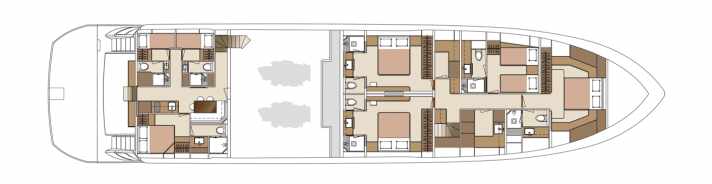 Wohndecks: Die Galley gibt es offen oder geschlossen, das Cockpit mit Speiseplatz oder ohne. Auf dem Unterdeck ist die Anordnung der  Crewkabinen variabel
