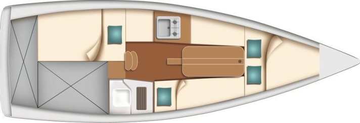   Furnishing plan with pantry at the companionway