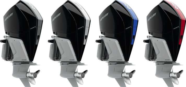 To suit every taste: the stripes in the middle are available in a wide range of colours to make the boat-motor combination look even more stylish. The compact (narrow) design of the motors enables close twin motorisation.