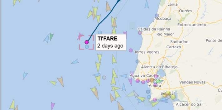 La dernière position du "Ti' Fare" coulé, à environ 45 miles de la côte portugaise.