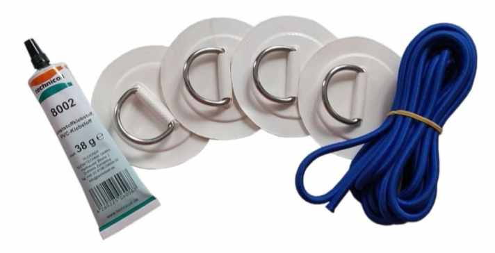 The retrofit luggage net set from Sport Vibrations includes eyelets, elasticated straps and adhesive.