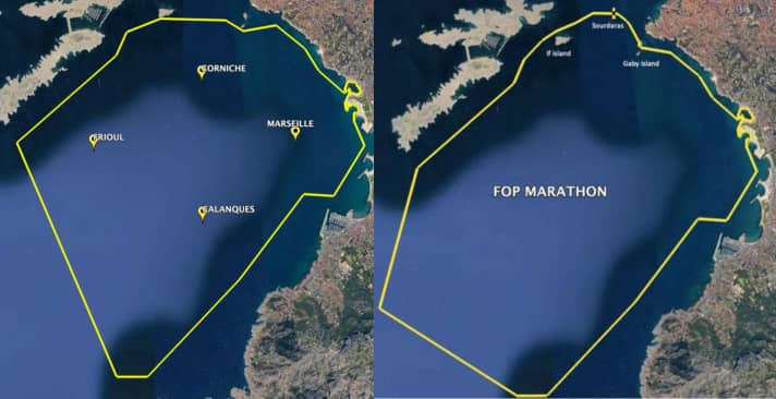 You can sail on four courses (left), the IQ foilers also have to sail a marathon (right)