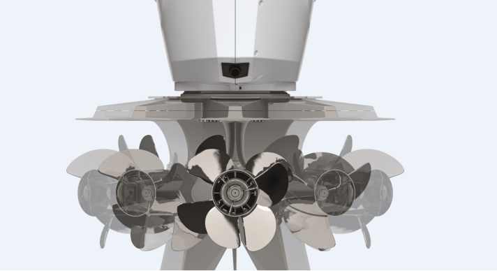 For the first time, Mercury has developed a steerable drive that enables a rudder angle of 45 degrees in any direction under water, thereby significantly improving manoeuvrability in confined spaces | rt