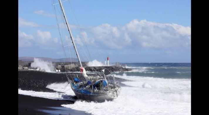   Unlucky grounding, but after a stroke of luck, back in harbour on its own keel: Susanne Huber-Curphey's "Nehaj"