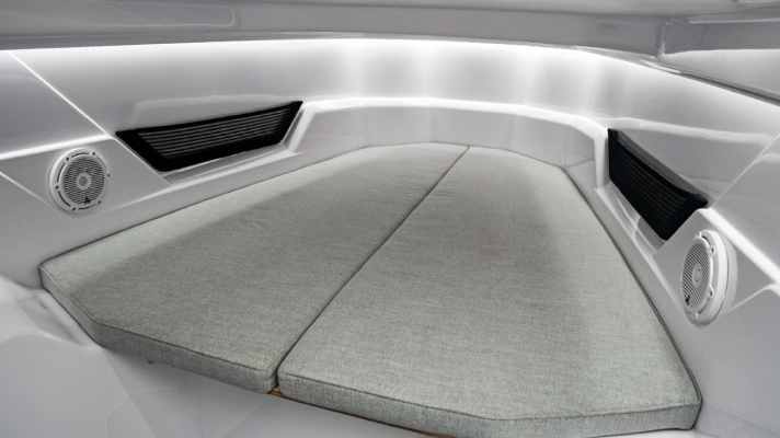 Below deck: The interior of the Axopar 25 is bright and inviting thanks to many windows and a see-through door, but has very little storage space