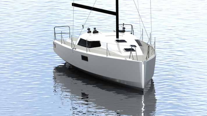   Aggressive look: stepped cabin superstructure, chines up to the bow