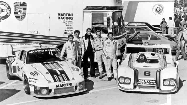 Jacky Ickx, Jochen Mass, Manfred Janke, Rolf Stommelen, Manfred Schurti (l-r), Porsche 935, Porsche 936, 1976