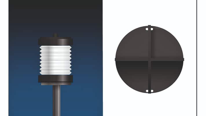 At night, a white rotating light (left) signals that a boat is at anchor. By day, the black anchor ball.