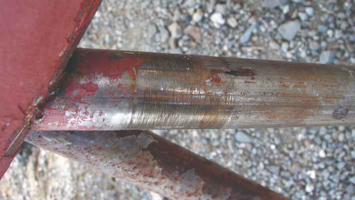 Pitting corrosion in a rudder stock.