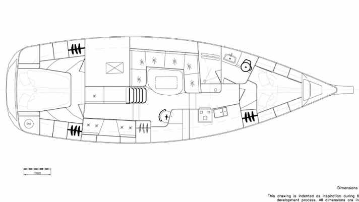Nordship 420 DS, aménagement intérieur de la version de base : de nombreuses alternatives d'aménagement sont possibles
