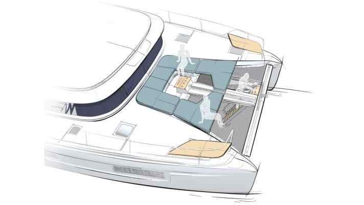 Iconic version: A swimming ladder can be folded out from the trampoline | Illustration: Lagoon