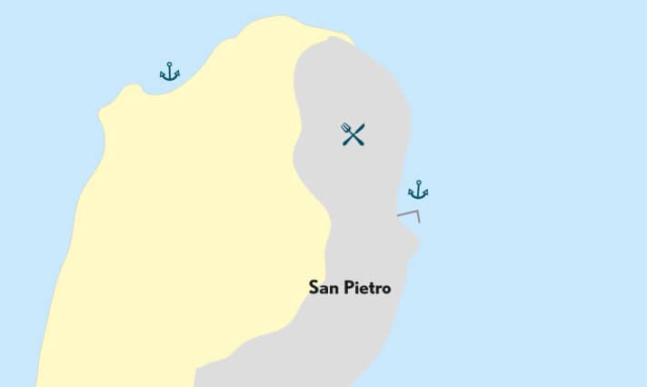   6 Panarea In the bay in front of the town, boats anchor on a sandy bottom or tie up to moorings. In the north-west, the anchorage bay below Punta Scritta