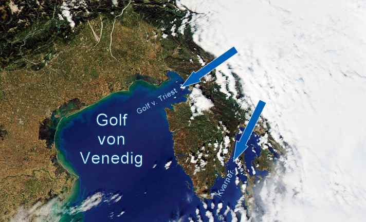 The satellite image shows a typical cloud pattern at Bora.
