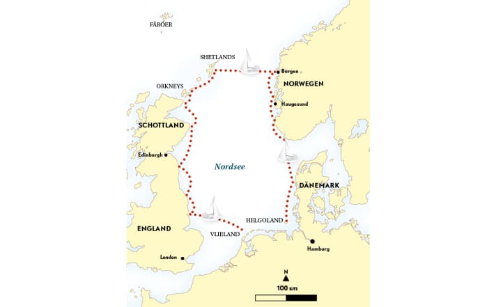 Plus de 1 300 miles nautiques en cinq semaines et demie. L'itinéraire de Philipp Hympendahl avec de longues étapes entre des arrêts généralement courts