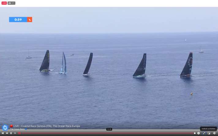   Schon am Start zum finalen Küstenrennen suchten sich das Offshore Team Germany und die französische "LinkedOut"-Crew (2. v. l.)