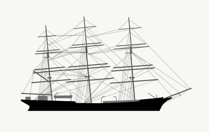 Plan latéral du "Schulschiff Deutschland" : les bateaux pleins disposent d'au moins trois mâts.